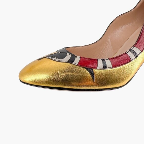 Gucci Yoko Snake Gold Metallic Leather Pumps High Heels Shoes Size 38.5 US 8.5 - Picture 9 of 16